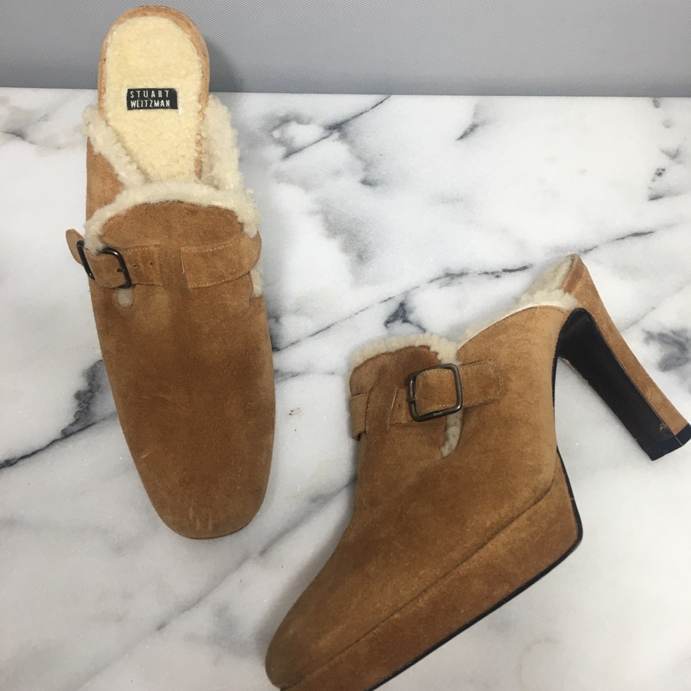 👠 STUART WEITZMAN  Mule Clog Suede Shearling